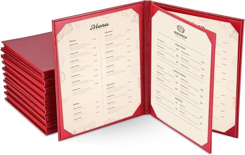 WeChef 10 عبوات من أغطية القائمة مقاس 8.5 بوصة × 11 بوصة 4 مناظر من الجلد على شكل كتاب مع صفحات ركن الألبوم الخارجية وبارات المطاعم والمقهى (عنابي) in Kuwait