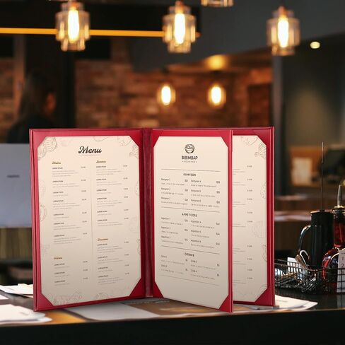 WeChef 10 عبوات من أغطية القائمة مقاس 8.5 بوصة × 11 بوصة 4 مناظر من الجلد على شكل كتاب مع صفحات ركن الألبوم الخارجية وبارات المطاعم والمقهى (عنابي) in Kuwait