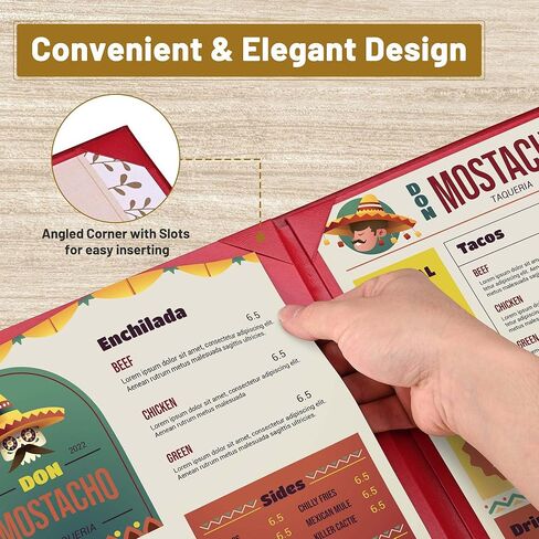 WeChef 10 عبوات من أغطية القائمة مقاس 8.5 بوصة × 11 بوصة 4 مناظر من الجلد على شكل كتاب مع صفحات ركن الألبوم الخارجية وبارات المطاعم والمقهى (عنابي) in Kuwait