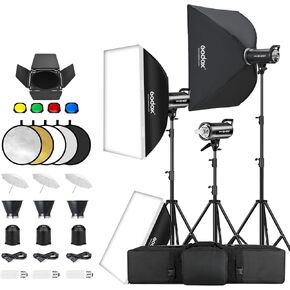طقم فلاش Godox 3 Pack SK400II 1200W Studio Strobe Flash Kit، 400W Bowens Mount Monolight، 24 بوصة × 36 بوصة سوفت بوكس، حامل إضاءة 110 بوصة، مظلة، باب الحظيرة، حقيبة حمل لتصوير الفيديو، المنتج، التصوير الفوتوغرافي للصور الشخصية in Saudi Arabia