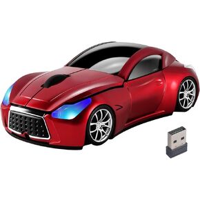 ماوس سيارة لاسلكي رائع على شكل سيارة رياضية مع جهاز استقبال USB بمصباح أمامي LED 1600 نقطة في البوصة 3 أزرار 2.4 جيجا هرتز ماوس صغير بصري محمول للكمبيوتر المحمول والكمبيوتر المكتبي هدية للأطفال (وردي) in Saudi Arabia