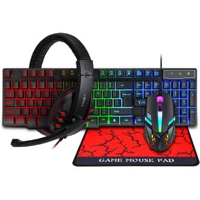 Yunir Wired RGB Backlit Gaming Keyboard and Mouse Combo ، Combo Mouse Mouse Mouse Mouse ، مجموعة ألعاب Rainbow Backlight ، تصميم مريح ، كل ذلك في حزمة 1 PC for Wins PC in Saudi Arabia