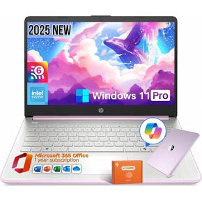 HP 2025 NEW 14 "HD Computer Computer ، Intel Processor N150 ، RAM 16GB ، تخزين 384 جيجابايت (128 جيجا بايت UFS+256GB MSD) ، Copilot AI ، 1 سنة Office 365 ، WiFi 6 ، Ultra Light Student Laptop ، Windows 11 Pro ، Accortory Kit in Kuwait