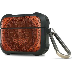 Carveit Wooden Case for AirPods Pro 2nd/1st Gen Case, Wood Artisan Engraved & TPU Shockproof Cover, Titanium Quick Released Clasp, Wireless Chargers Compatible (Thors Hammer) Walnut in Saudi Arabia