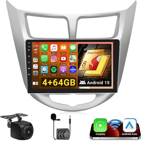 [2g +64g] Android 15 Stereo Stereo لـ Hyundai Verna Accent Solaris 2010-2016 Apple Carplay Android Auto ، 9 بوصات شاشة اللمسات DSP 5G WiFi Bluetooth GPS FM RDS +AHD Free Cam Cam in Saudi Arabia