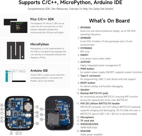 Waveshare RP2350 1.8inch AMOLED Touch Display Development Board, 368×448 Pixels, Low Power Touchscreen, QSPI Interface, Dual-core & Dual-Architecture Design, Accelerometer and Gyroscope Sensor in Saudi Arabia