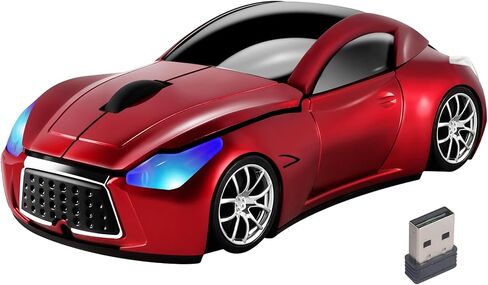 Car Mouse Wireless Cool Sport Car Shaped Computer Mice with LED Headlight USB Receiver 1600 DPI 3 Buttons 2.4GHz Portable Optical Mini Small Mouse for Laptop PC Desktop Computer Kids Gift (Pink) in Saudi Arabia