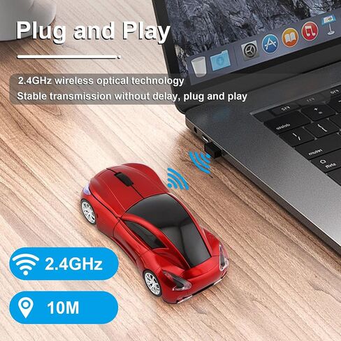 Car Mouse Wireless Cool Sport Car Shaped Computer Mice with LED Headlight USB Receiver 1600 DPI 3 Buttons 2.4GHz Portable Optical Mini Small Mouse for Laptop PC Desktop Computer Kids Gift (Pink) in Saudi Arabia