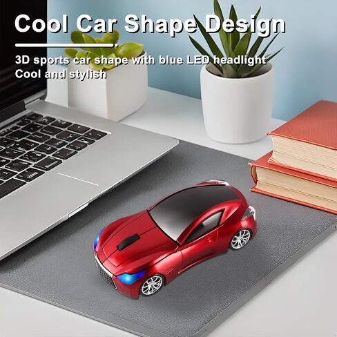 Car Mouse Wireless Cool Sport Car Shaped Computer Mice with LED Headlight USB Receiver 1600 DPI 3 Buttons 2.4GHz Portable Optical Mini Small Mouse for Laptop PC Desktop Computer Kids Gift (Pink) in Saudi Arabia