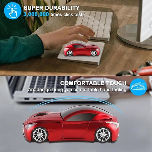 Car Mouse Wireless Cool Sport Car Shaped Computer Mice with LED Headlight USB Receiver 1600 DPI 3 Buttons 2.4GHz Portable Optical Mini Small Mouse for Laptop PC Desktop Computer Kids Gift (Pink) in Saudi Arabia