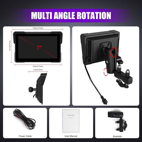 Rimoody 7 Inch Motorcycle Carplay Screen with Wireless Carplay Android Auto for Car, IP67 Waterproof Touchscreen, Bluetooth, GPS Navigation, EQ, Mirror Link, Voice Control in Saudi Arabia