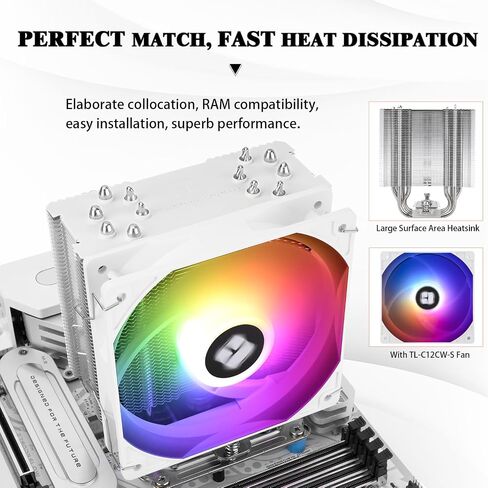 Thermalright Burst Assassin 120 SE ARGB White CPU Cooler, 148mm High, 120mm PWM Fan with 1550RPM Speed,6 Heat Pipes Heatsink Cooling, for Intel lga1700/1851/1150/1151/1200, AM4/AM5, PC Cooling,White in Saudi Arabia