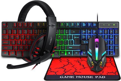 Yunir Wired RGB Backlit Gaming Keyboard and Mouse Combo, Gaming Headset Mouse Pad Combo,Rainbow Backlight Gaming Set,Ergonomic Design,All in 1 PC Bundle for Wins PC in Saudi Arabia