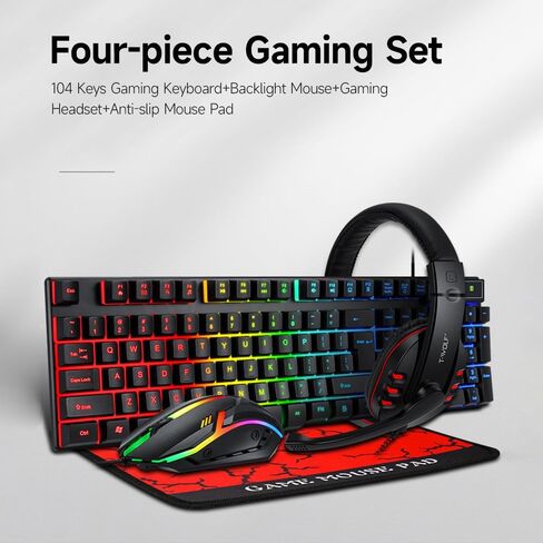 Yunir Wired RGB Backlit Gaming Keyboard and Mouse Combo, Gaming Headset Mouse Pad Combo,Rainbow Backlight Gaming Set,Ergonomic Design,All in 1 PC Bundle for Wins PC in Saudi Arabia