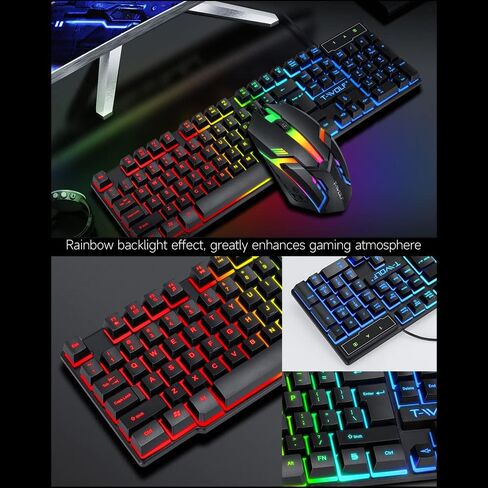 Yunir Wired RGB Backlit Gaming Keyboard and Mouse Combo, Gaming Headset Mouse Pad Combo,Rainbow Backlight Gaming Set,Ergonomic Design,All in 1 PC Bundle for Wins PC in Saudi Arabia