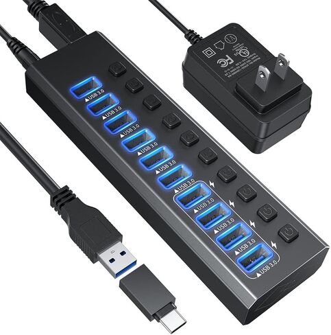 الألومنيوم 10-port USB3.0 محطة الإرساء محور متعدد الوظائف محور مستقل (اللون: ه) in Kuwait