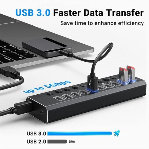 الألومنيوم 10-port USB3.0 محطة الإرساء محور متعدد الوظائف محور مستقل (اللون: ه) in Kuwait