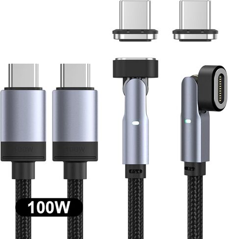 كابل شحن مغناطيسي NetDot USB-C إلى USB-C، Gen14 3in1 100W شاحن مغناطيسي من النوع C وكابل نقل البيانات لـ USB-C وهواتف Micro USB وأجهزة الكمبيوتر المحمول ومنتجات i-3 أسود 3.3 قدم in Saudi Arabia
