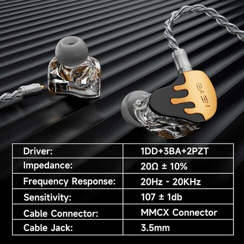 شاشات Basn Bmasterx 6 Hybrid Hybrid مع عزل الضوضاء للموسيقيين ، والمرحلة والاستوديو ، و Hifi IEMs المهنية ، والكابلات المطلية بالفضة من 4 نواة من أوف سي (أسود بيلي) in Saudi Arabia