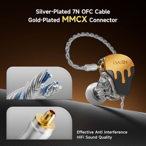 شاشات Basn Bmasterx 6 Hybrid Hybrid مع عزل الضوضاء للموسيقيين ، والمرحلة والاستوديو ، و Hifi IEMs المهنية ، والكابلات المطلية بالفضة من 4 نواة من أوف سي (أسود بيلي) in Saudi Arabia