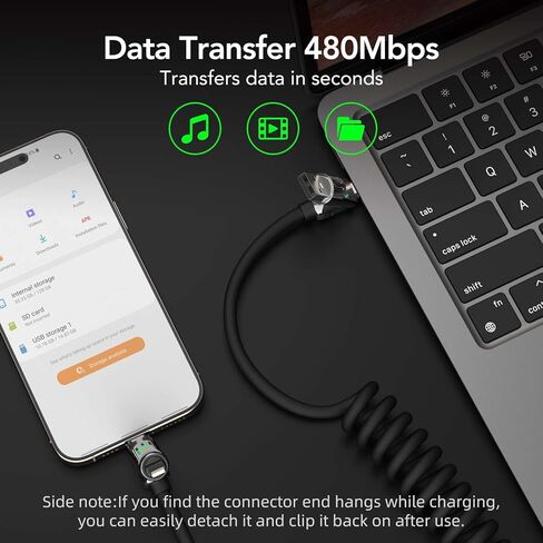 كابل الشحن العالمي لفريق Mfish 4-in-1 مع حالة حمل ، وسلك الشاحن السريع 240W MAX ، USB-A ، Dual USB-C & Lighting ، لسلسلة iPhone 16/15/14 ، iPad ، MacBook والمزيد (Black Cailed ، 6ft) in Kuwait