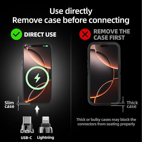 كابل الشحن العالمي لفريق Mfish 4-in-1 مع حالة حمل ، وسلك الشاحن السريع 240W MAX ، USB-A ، Dual USB-C & Lighting ، لسلسلة iPhone 16/15/14 ، iPad ، MacBook والمزيد (Black Cailed ، 6ft) in Kuwait