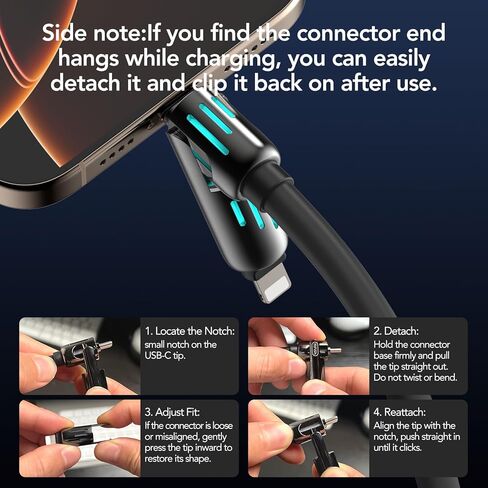 كابل الشحن العالمي لفريق Mfish 4-in-1 مع حالة حمل ، وسلك الشاحن السريع 240W MAX ، USB-A ، Dual USB-C & Lighting ، لسلسلة iPhone 16/15/14 ، iPad ، MacBook والمزيد (Black Cailed ، 6ft) in Kuwait