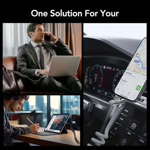 كابل الشحن العالمي لفريق Mfish 4-in-1 مع حالة حمل ، وسلك الشاحن السريع 240W MAX ، USB-A ، Dual USB-C & Lighting ، لسلسلة iPhone 16/15/14 ، iPad ، MacBook والمزيد (Black Cailed ، 6ft) in Kuwait