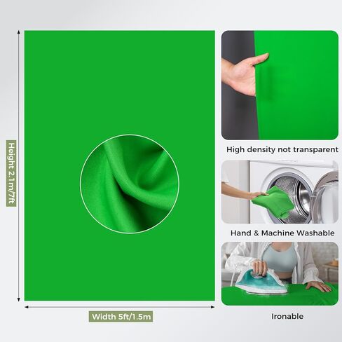 emart green screen backdrop kit مع قاعدة قابلة للطي عكسية ، خلفية خضراء 5 × 6.5 قدمًا مع حامل على شكل حرف T محمول و 5 مشابك للتصوير الفوتوغرافي ، التقاط الصور ، تسجيل الفيديو الاستوديو ، البث المباشر in Kuwait