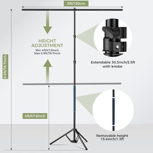 emart green screen backdrop kit مع قاعدة قابلة للطي عكسية ، خلفية خضراء 5 × 6.5 قدمًا مع حامل على شكل حرف T محمول و 5 مشابك للتصوير الفوتوغرافي ، التقاط الصور ، تسجيل الفيديو الاستوديو ، البث المباشر in Kuwait