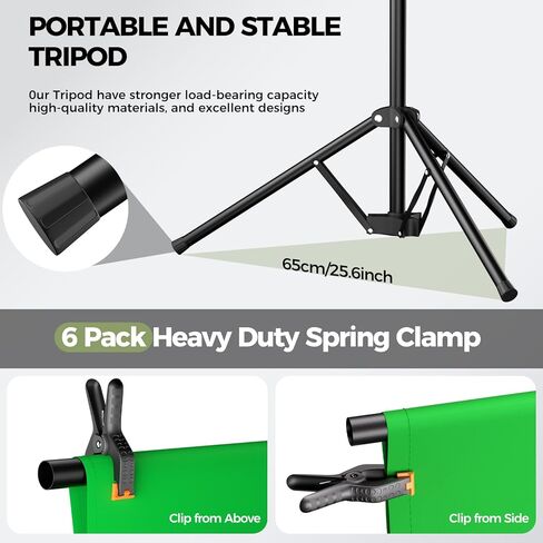 emart green screen backdrop kit مع قاعدة قابلة للطي عكسية ، خلفية خضراء 5 × 6.5 قدمًا مع حامل على شكل حرف T محمول و 5 مشابك للتصوير الفوتوغرافي ، التقاط الصور ، تسجيل الفيديو الاستوديو ، البث المباشر in Kuwait
