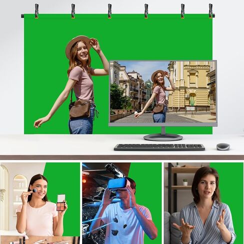 emart green screen backdrop kit مع قاعدة قابلة للطي عكسية ، خلفية خضراء 5 × 6.5 قدمًا مع حامل على شكل حرف T محمول و 5 مشابك للتصوير الفوتوغرافي ، التقاط الصور ، تسجيل الفيديو الاستوديو ، البث المباشر in Kuwait