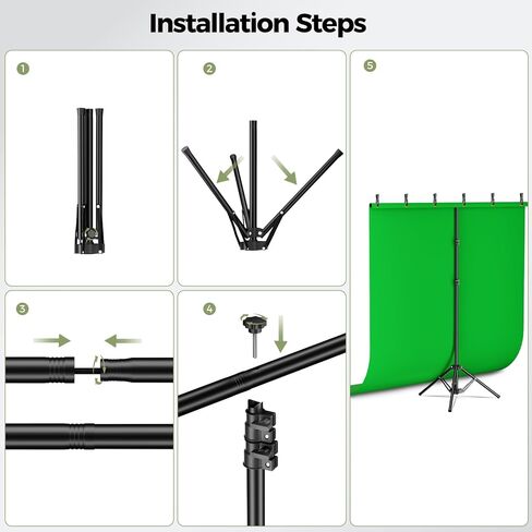 emart green screen backdrop kit مع قاعدة قابلة للطي عكسية ، خلفية خضراء 5 × 6.5 قدمًا مع حامل على شكل حرف T محمول و 5 مشابك للتصوير الفوتوغرافي ، التقاط الصور ، تسجيل الفيديو الاستوديو ، البث المباشر in Kuwait