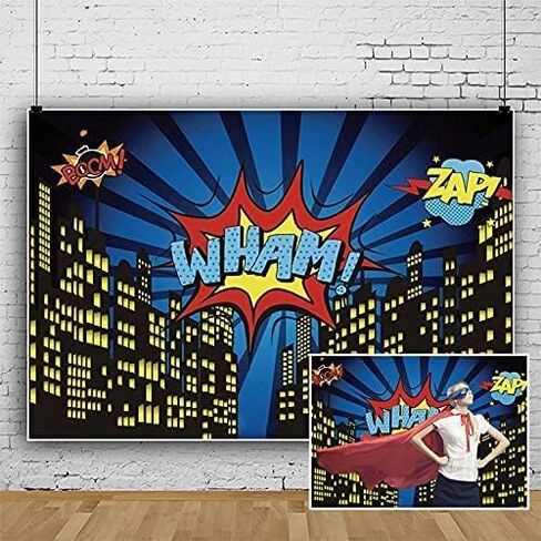 Super City Theme Photo Backdrops,Yeele 12x8ft Cartoon Comic City Super Hero Photography Background for Boys Kid Birthday Party Photo Video Shoot Studio Prop Wallpaper in Kuwait