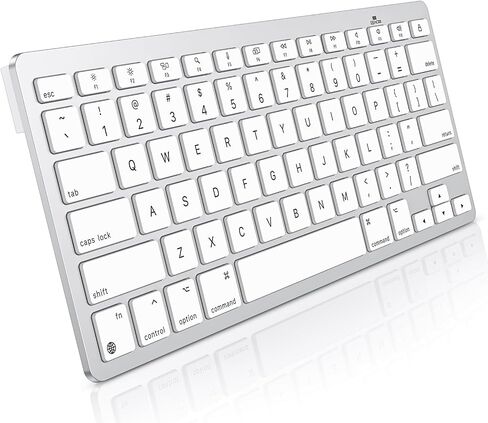 لوحة مفاتيح Omoton اللاسلكية لـ Mac/Macbook Pro/Air ، 14 اختصارات وسائط ، تصميم نحيف ومحمول ، لوحة مفاتيح Bluetooth مستقرة ، Silverwhite in Kuwait