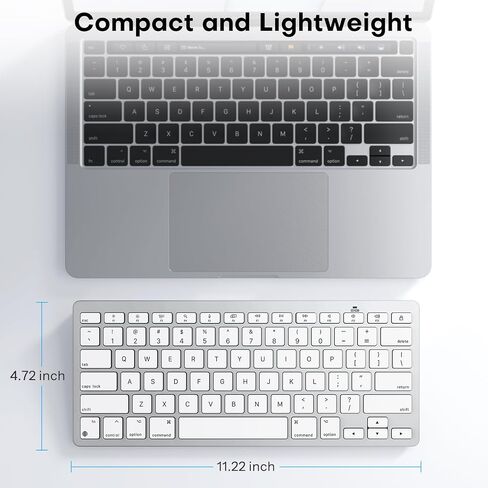 لوحة مفاتيح Omoton اللاسلكية لـ Mac/Macbook Pro/Air ، 14 اختصارات وسائط ، تصميم نحيف ومحمول ، لوحة مفاتيح Bluetooth مستقرة ، Silverwhite in Kuwait