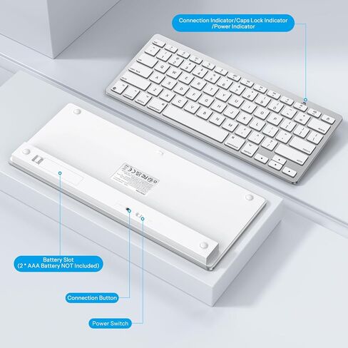لوحة مفاتيح Omoton اللاسلكية لـ Mac/Macbook Pro/Air ، 14 اختصارات وسائط ، تصميم نحيف ومحمول ، لوحة مفاتيح Bluetooth مستقرة ، Silverwhite in Kuwait