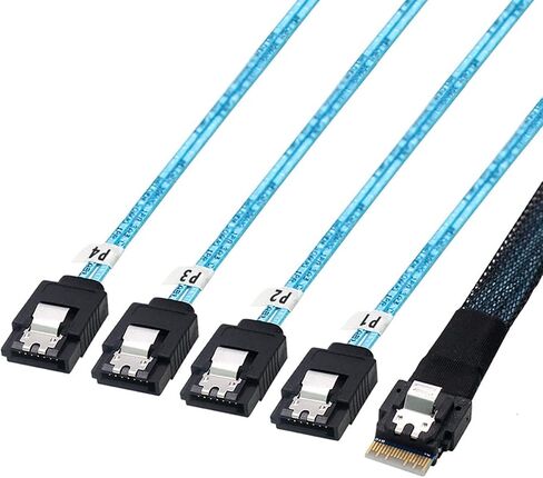 Slimline SAS SFF-8654 4I 38P إلى 4X SATA Cable-30AWG 10 أوم كابل اتصال داخلي عالي السرعة مسطح إلى متمر in Saudi Arabia