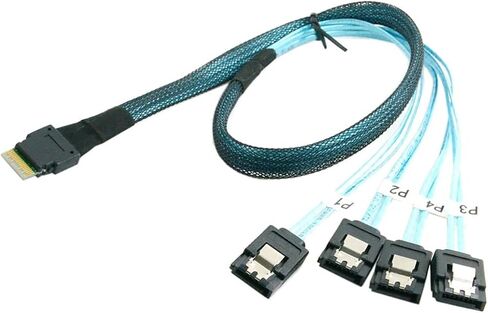 Slimline SAS SFF-8654 4I 38P إلى 4X SATA Cable-30AWG 10 أوم كابل اتصال داخلي عالي السرعة مسطح إلى متمر in Saudi Arabia