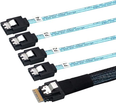 Slimline SAS SFF-8654 4I 38P إلى 4X SATA Cable-30AWG 10 أوم كابل اتصال داخلي عالي السرعة مسطح إلى متمر in Saudi Arabia
