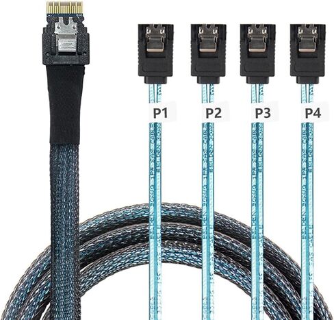 Slimline SAS SFF-8654 4I 38P إلى 4X SATA Cable-30AWG 10 أوم كابل اتصال داخلي عالي السرعة مسطح إلى متمر in Saudi Arabia