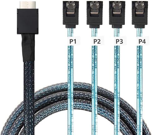 OCuLink PCIe SAS SFF-8611 4i to 4X SATA 7P Server Cable — 12Gbps 32AWG High-Speed Internal Flat-to-Flat Connection Cable, Blue (1M) in Saudi Arabia