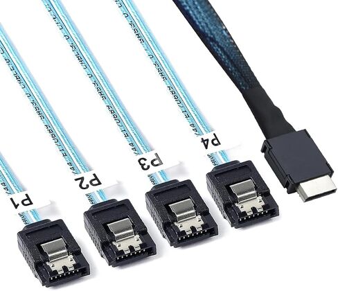OCuLink PCIe SAS SFF-8611 4i to 4X SATA 7P Server Cable — 12Gbps 32AWG High-Speed Internal Flat-to-Flat Connection Cable, Blue (1M) in Saudi Arabia