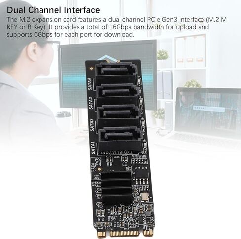 M.2 Adapter Card, ASM1166 PCIe Gen3 to SATA3.0 Expansion Card with 4 Ports 6Gbps for SSD HDD Desktop PC M.2 M B Key NVMe Slot in Saudi Arabia