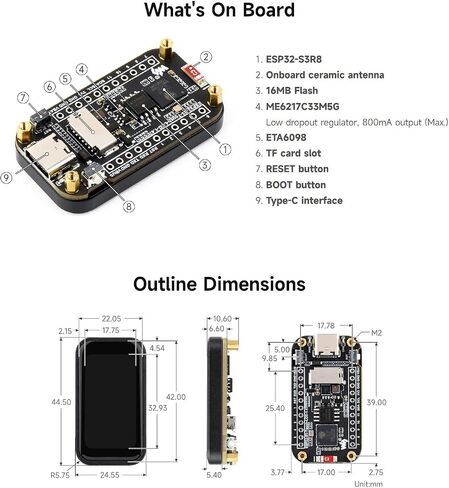 Waveshare ESP32-S3 1.47inch لوحة تطوير اللمس ، دقة 172 × 320 ، لون العرض 262k ، يدعم 2.4 جيجا هرتز Wi-Fi/Ble 5 ، 240mhz Lx7 معالج ثنائي النواة in Saudi Arabia
