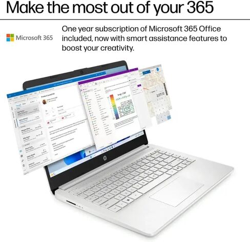 HP 2025 NEW 14 "HD Computer Computer ، Intel Processor N150 ، RAM 16GB ، تخزين 384 جيجابايت (128 جيجا بايت UFS+256GB MSD) ، Copilot AI ، 1 سنة Office 365 ، WiFi 6 ، Ultra Light Student Laptop ، Windows 11 Pro ، Accortory Kit in Kuwait
