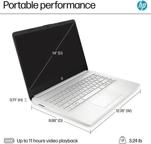 HP 2025 NEW 14 "HD Computer Computer ، Intel Processor N150 ، RAM 16GB ، تخزين 384 جيجابايت (128 جيجا بايت UFS+256GB MSD) ، Copilot AI ، 1 سنة Office 365 ، WiFi 6 ، Ultra Light Student Laptop ، Windows 11 Pro ، Accortory Kit in Kuwait