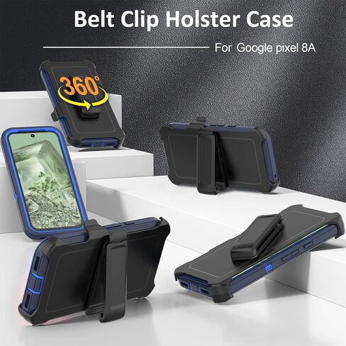 Compatible with Google Pixel 8A Case, with Belt Clip Holster Heavy Duty Rugged Shockproof Full Body Protection Kickstand Phone case for Google Pixel 8A 5G (Blue) in Kuwait
