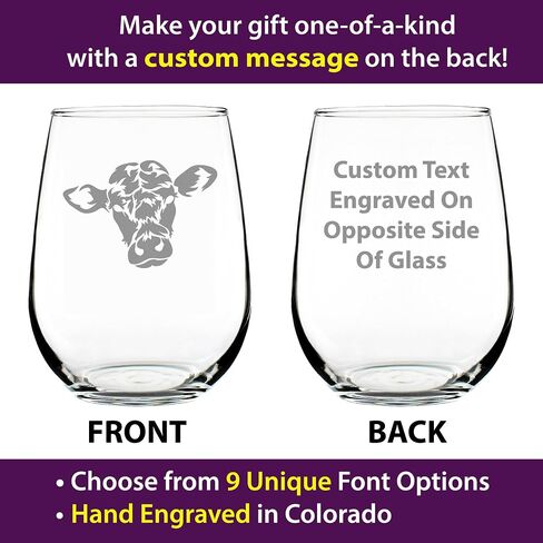 Cow Face Stemless Wine Glass - Funny Cute Farm Animal Themed Decor and Gifts for Cow Lovers - Large 17 Oz in Saudi Arabia