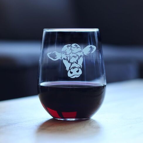 Cow Face Stemless Wine Glass - Funny Cute Farm Animal Themed Decor and Gifts for Cow Lovers - Large 17 Oz in Saudi Arabia
